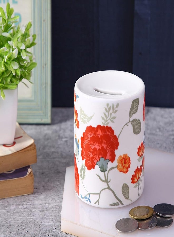 PentaDeco Cream Floral Ceramic Money Box | 4-Inch Elegant Piggy Bank | Premium Ceramic Decor & Savings Bank Gift for Loved Ones - Image 4
